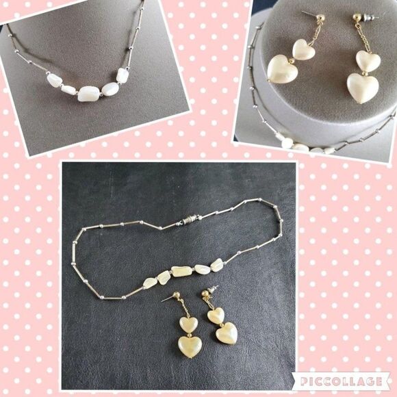 VINTAGE Unique Irregular Polished Gem Necklace and Dangle Heart Earrings - Picture 1 of 5
